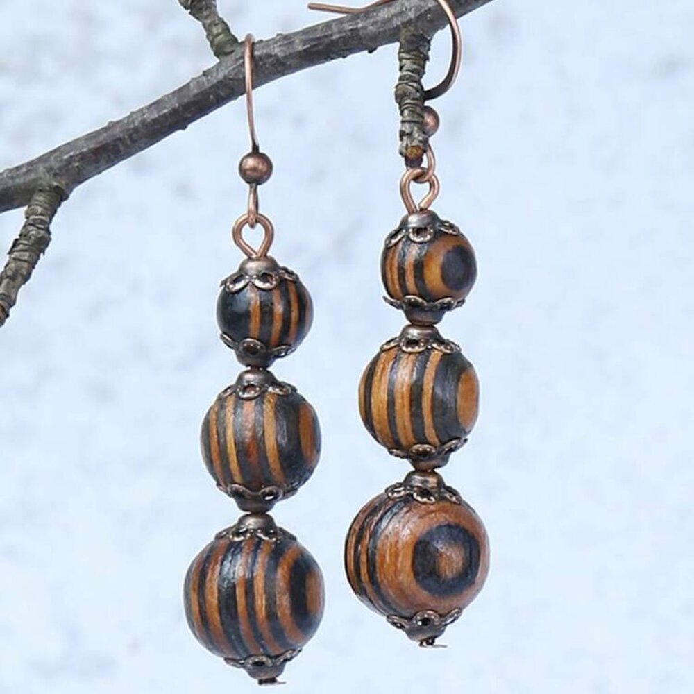 Wooden Bead Drop Earrings